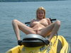 Naked blonde on ski boat