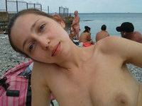 Beach girl with beautiful boobs