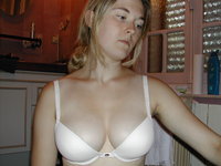 Blond housewife pleasing her husband