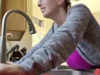 Blonde with big boobs and glasses has sex in the kitchen