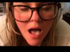 Blonde with glasses sucks cock and gets cum in her mouth