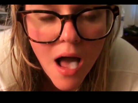 Play 'Blonde with glasses sucks cock and gets cum in her mouth'