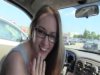 Cutie in the car doing blowjob and licking balls