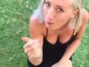 POV outdoor blowjob from busty MILF and cum in mouth