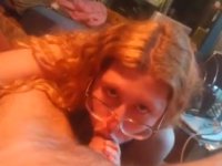 Babe with glasses deep blowjob POV