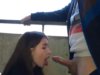 College teen sucking cock on her knees