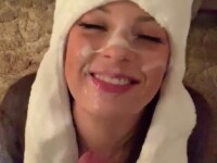 Cutie gets a load on her face POV