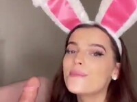 Beauty with bunny ears gives POV blowjob