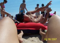Showing boobs at beach