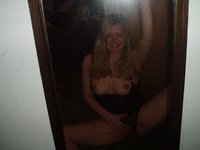Amateur blonde wife showing her tits