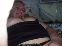 Amateur blonde wife showing her tits