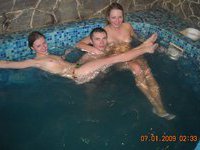 Two young couples at sauna