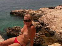 Blonde GF posing nude outdoors