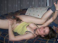 Amateur wife exposed her hairy pussy
