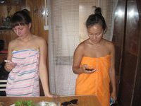 Five nude girls at sauna