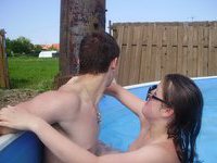 Real amateur couple in the pool