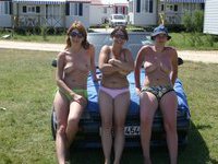 Three amateur wives sunbating