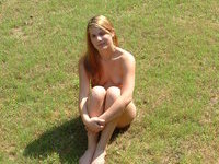 Blonde amateur wife posing outdoors