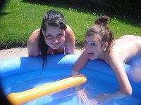 Teenage girls near pool