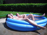 Teenage girls near pool