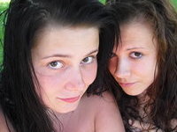 Teenage girls near pool
