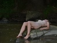Big titted girlfriend gives blowjob outdoors
