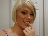 Adorable short haired blonde loves sucking