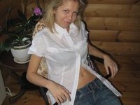 Blonde wife posing topless
