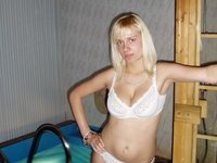 Busty blond wife naked at sauna