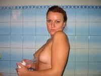 Brunette amateur milf at shower