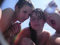 Three amateur teen GFs sunbating