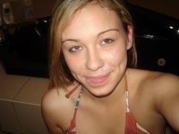 blond girl loves to pose and his sperm