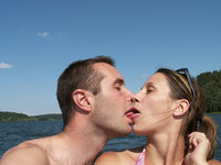 hot boat trip of young couple