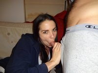 Brunette amateur wife posing and sucking