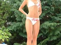 Blonde babe girlfriend in bikini and nude