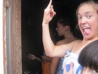 Russian girl Oksana with friends at sauna