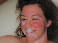 Mature amateur wife gets cum on face