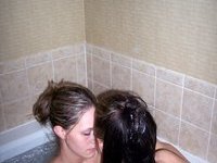Two girls licking and kissing