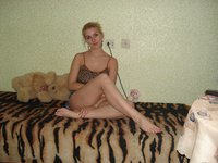 Russian amateur blonde wife in black fishnets