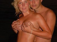 Blonde girl with boyfriend at beach