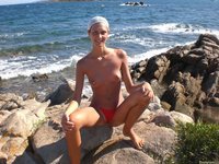 Beautiful young small tits GF naked on beach