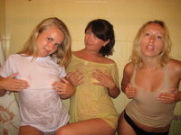 Wet t-shirt on three amateur girls