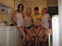 Wet t-shirt on three amateur girls