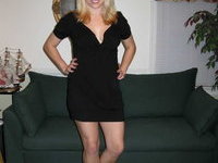 Big tit blond MILF in little black dress