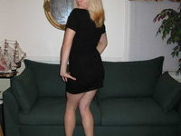 Big tit blond MILF in little black dress