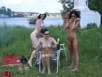 Three amateur GFs sunbating naked