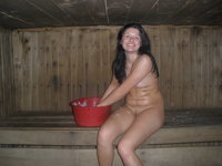 Two amateur GFs naked at sauna