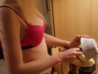 Blond teen GF Sandy showing her wet pussy