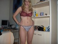 Blonde amateur wife posing and sucking