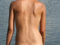 Skinny amateur teen GF naked at river